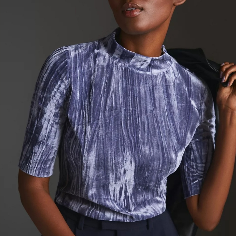 NWT Pilcro Velveteen Mock-Neck Top medium med M Anthropologie 3/4 SLEEVE